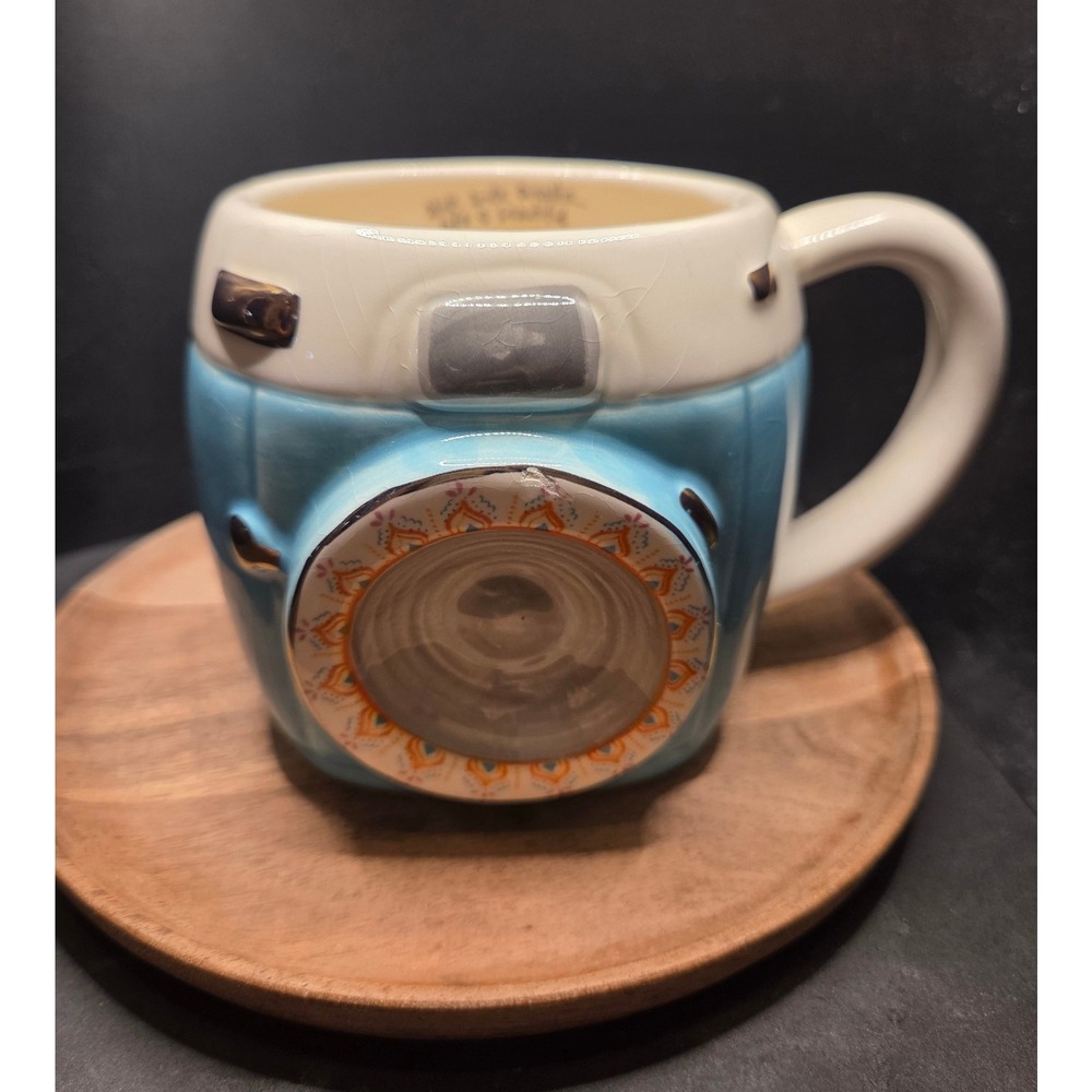 Natural Life Camera Coffee Mug Blue 3D Sculpted Photography Boho